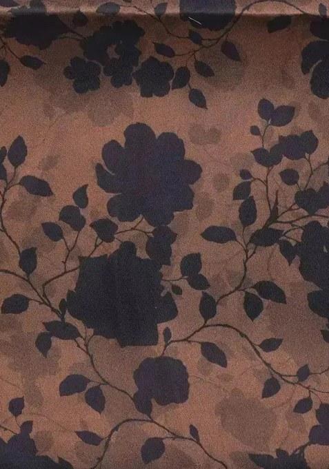 Brown Floral Print Satin Pre Draped Saree Set