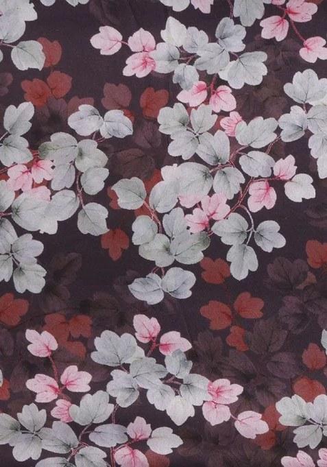 Maroon Floral Print Satin Pre Draped Saree Set