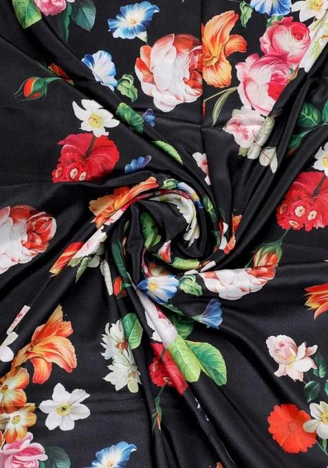 Black Floral Print Silk Lehenga Set