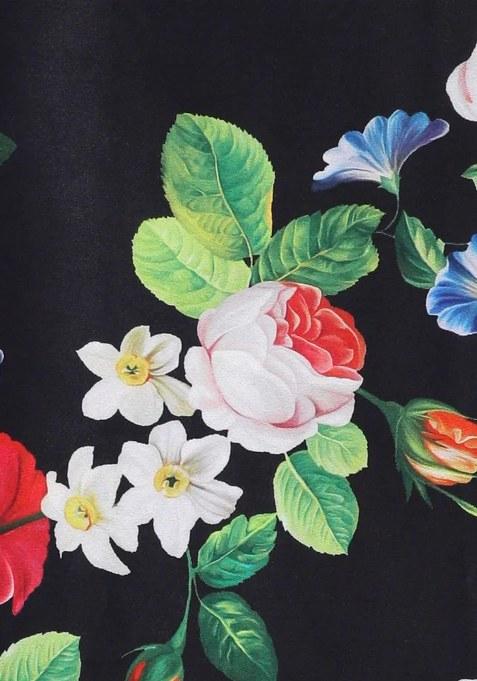 Black Floral Print Silk Lehenga Set