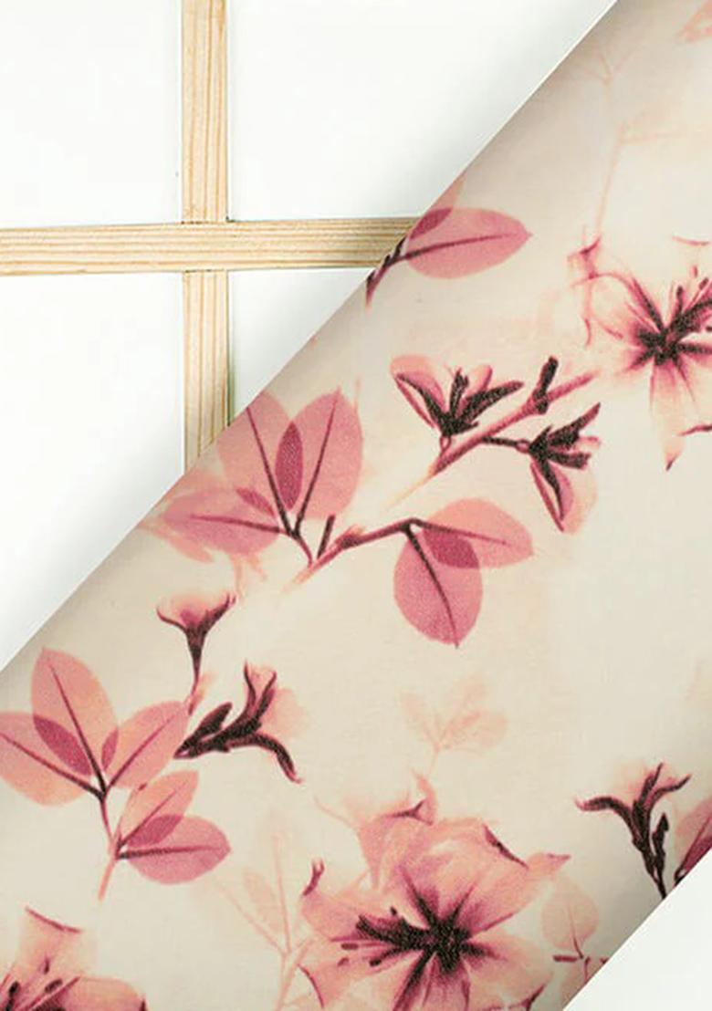 Pink Floral Print Georgette Pre Draped Saree Set - Indya