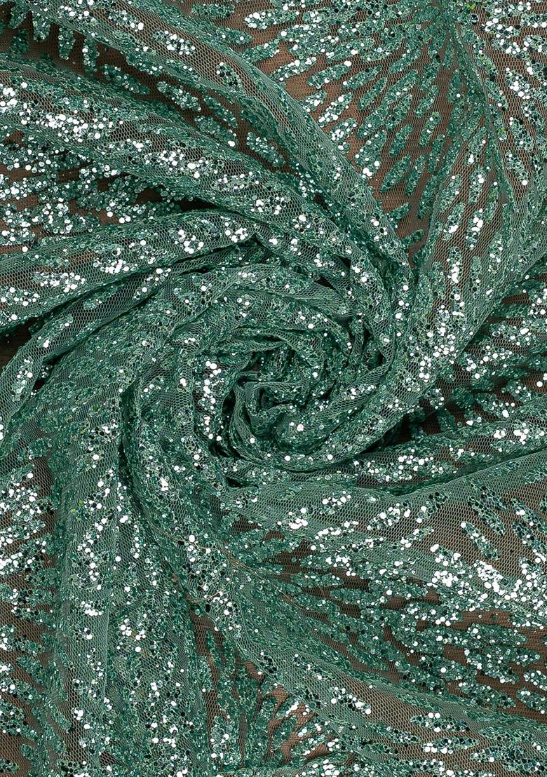 Grey Net Sequin Pre Draped Saree Set