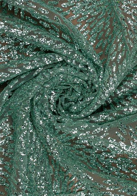 Grey Net Sequin Pre Draped Saree Set