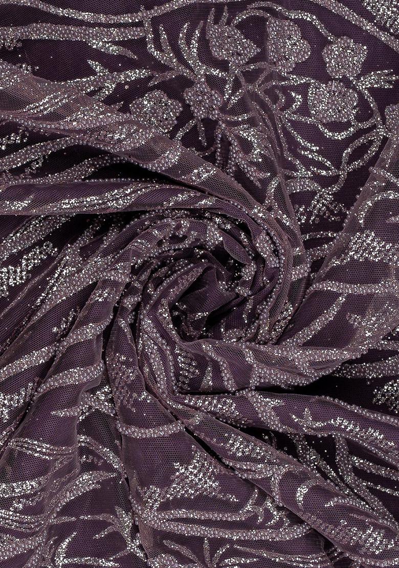 Purple Net Embellished Pre Draped Saree Set