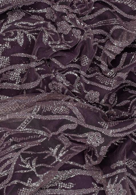 Purple Net Embellished Pre Draped Saree Set