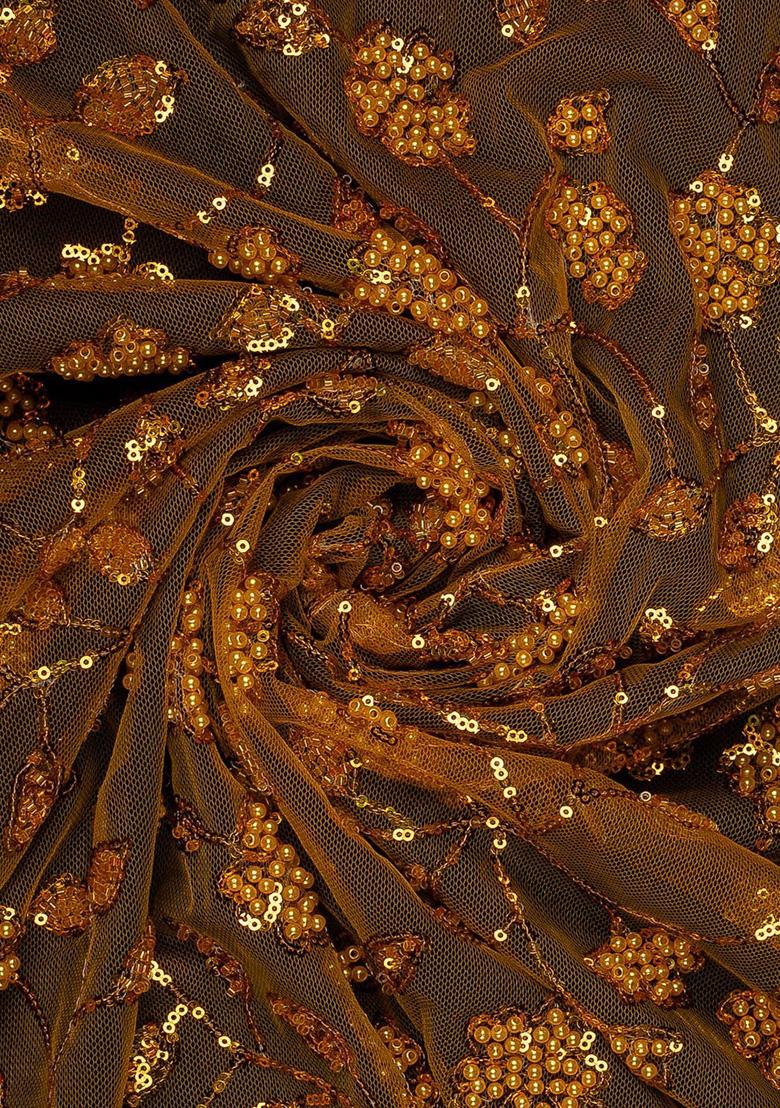 Mustard Yellow Net Embellished Blouse Pre Draped Saree Set