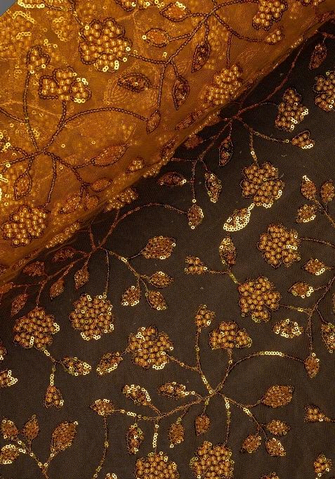 Mustard Yellow Net Embellished Blouse Pre Draped Saree Set