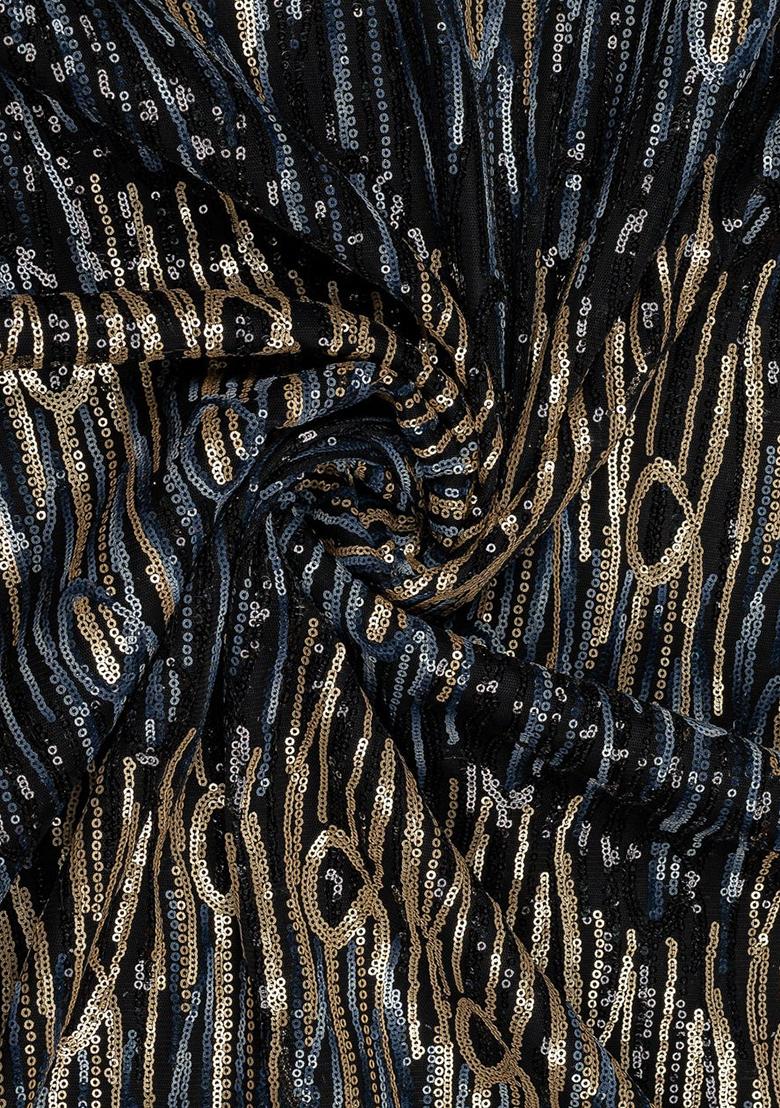 Black Net Sequin Embellished Pre Draped Saree Set