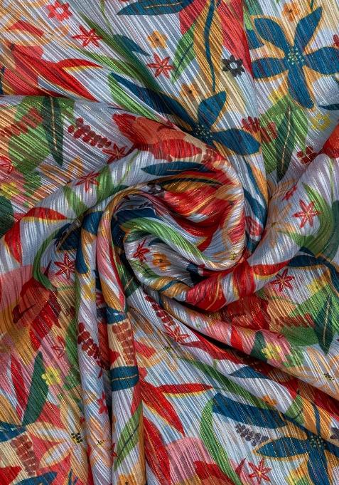 Pastel Blue Chiffon Floral Printed Pre Draped Saree Set