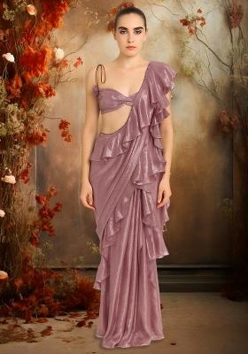 Onion Pink Chiffon Pre Draped Saree