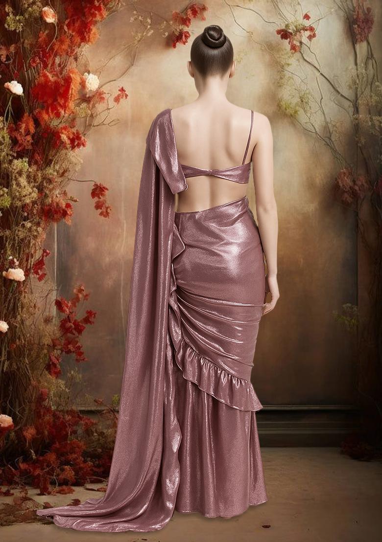 Onion Pink Chiffon Pre Draped Saree - Indya