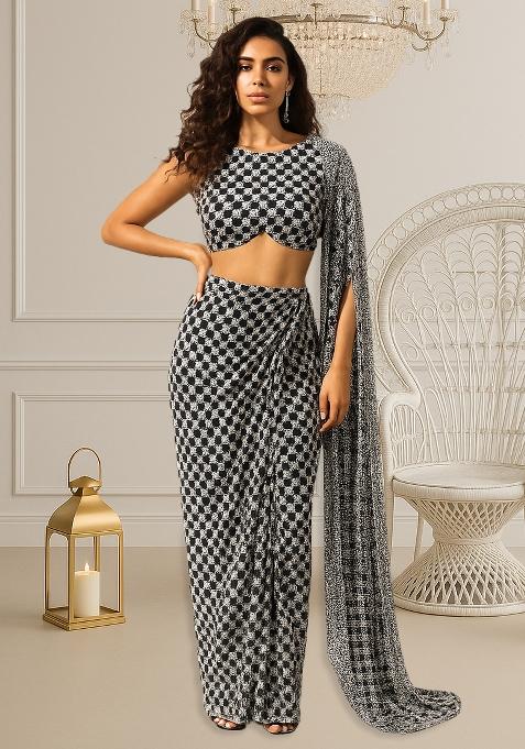 Black And White Net Sequin Fusion Set