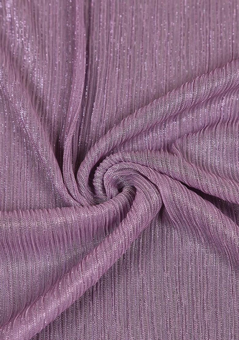 Purple Knit Textured Pre Draped Saree