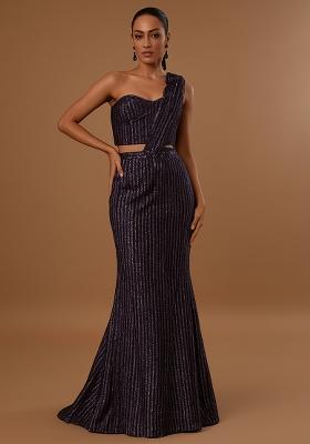 Dark Purple Knit Textured Lehenga Set