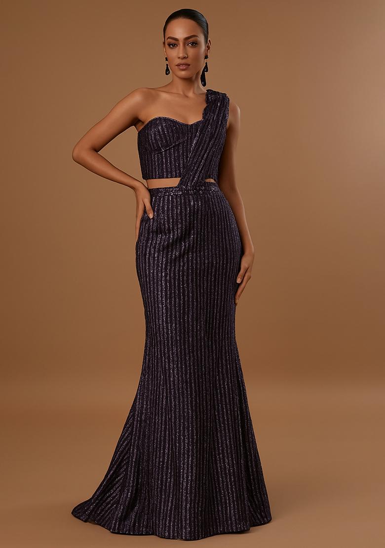 Dark Purple Knit Textured Lehenga Set