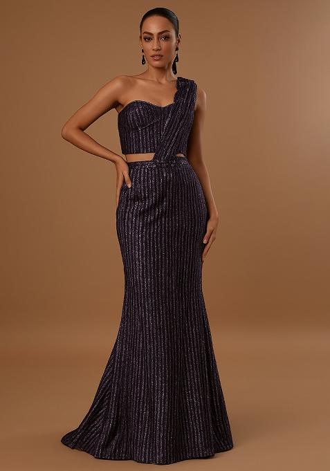 Dark Purple Knit Textured Lehenga Set