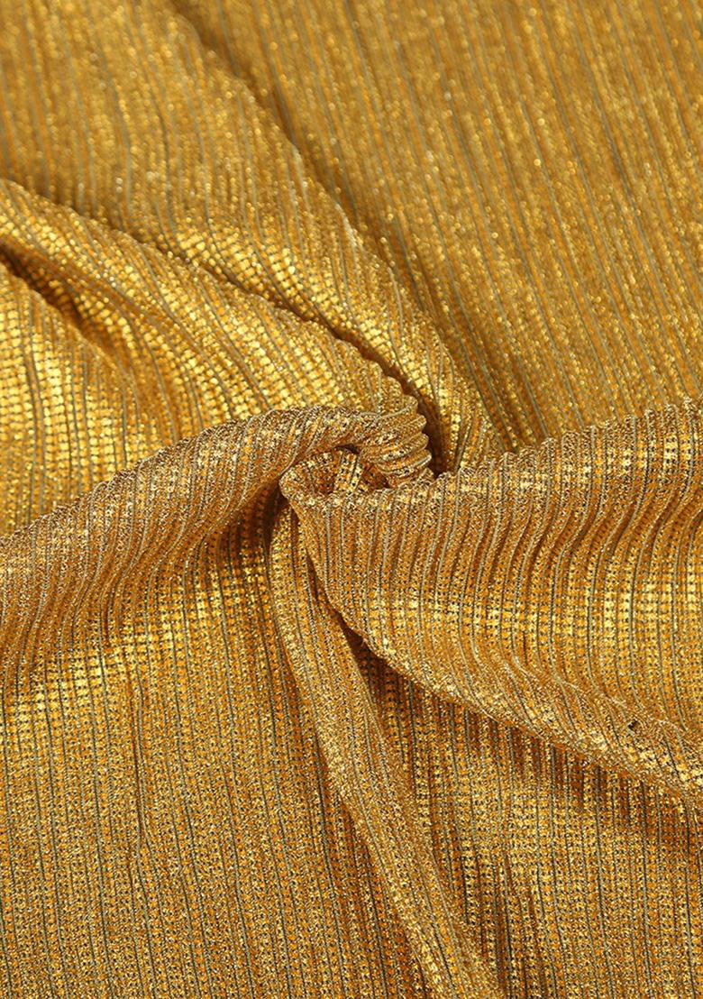 Golden Knit Textured Pre Draped Saree