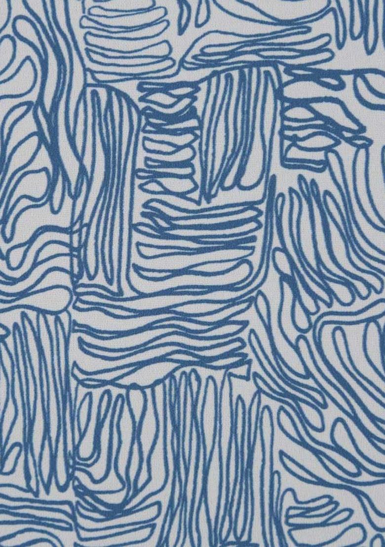 Blue And White Crepe Abstract Printed Pre Draped Saree Set - Indya