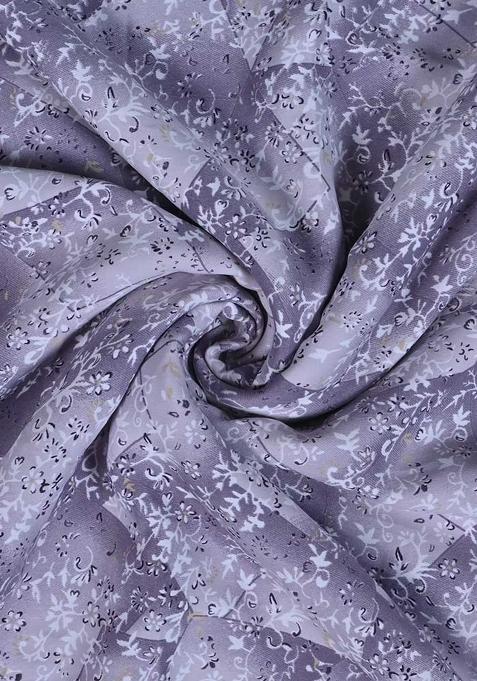 Purple Crepe Abstract Printed Pre Draped Saree Set
