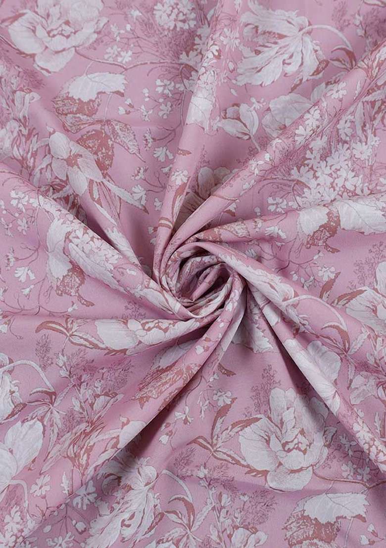 Pink Crepe Pink Printed Pre Draped Saree Set - Indya
