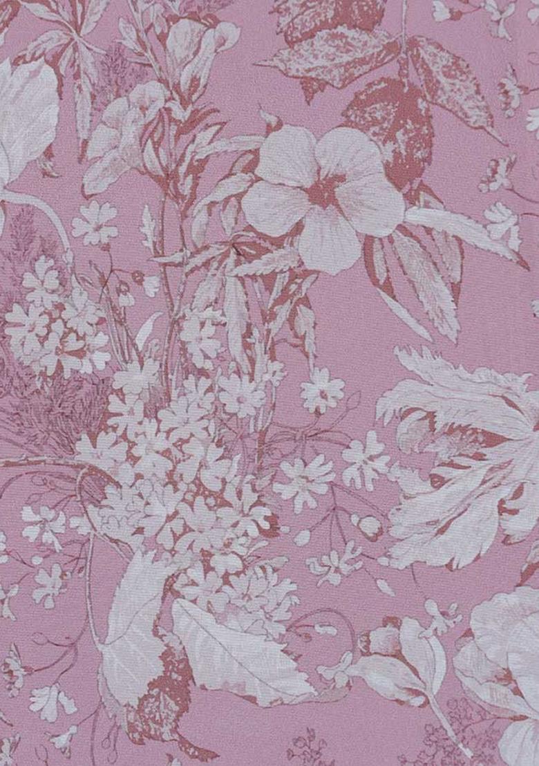 Pink Crepe Pink Printed Pre Draped Saree Set - Indya