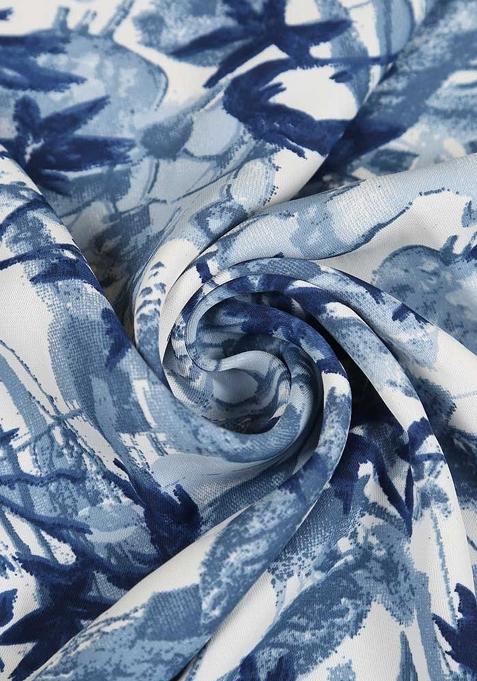 Blue Crepe Floral Printed Pre Draped Saree Set