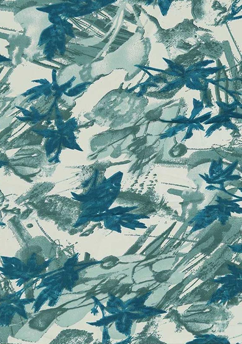 Blue Crepe Abstract Printed Pre Draped Saree Set - Indya