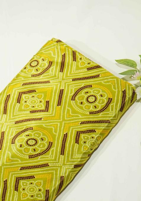 Light Green Bandhani Print Crepe Pre Draped Saree Set