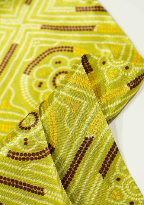 Light Green Bandhani Print Crepe Pre Draped Saree Set