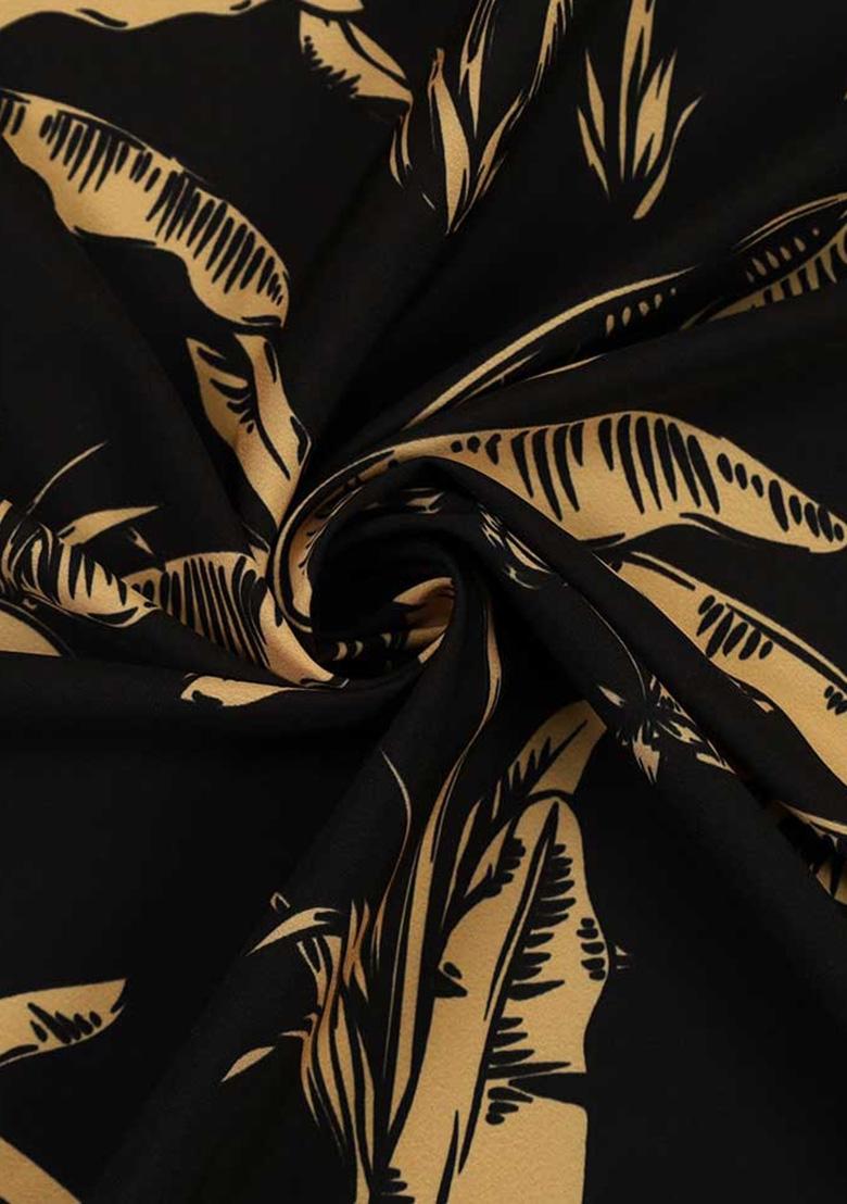 Black Abstract Print Crepe Pre Draped Saree Set