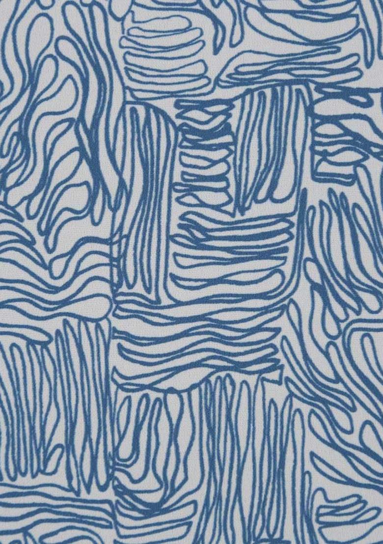 Sky Blue Abstract Print Crepe Pre Draped Saree Set - Indya