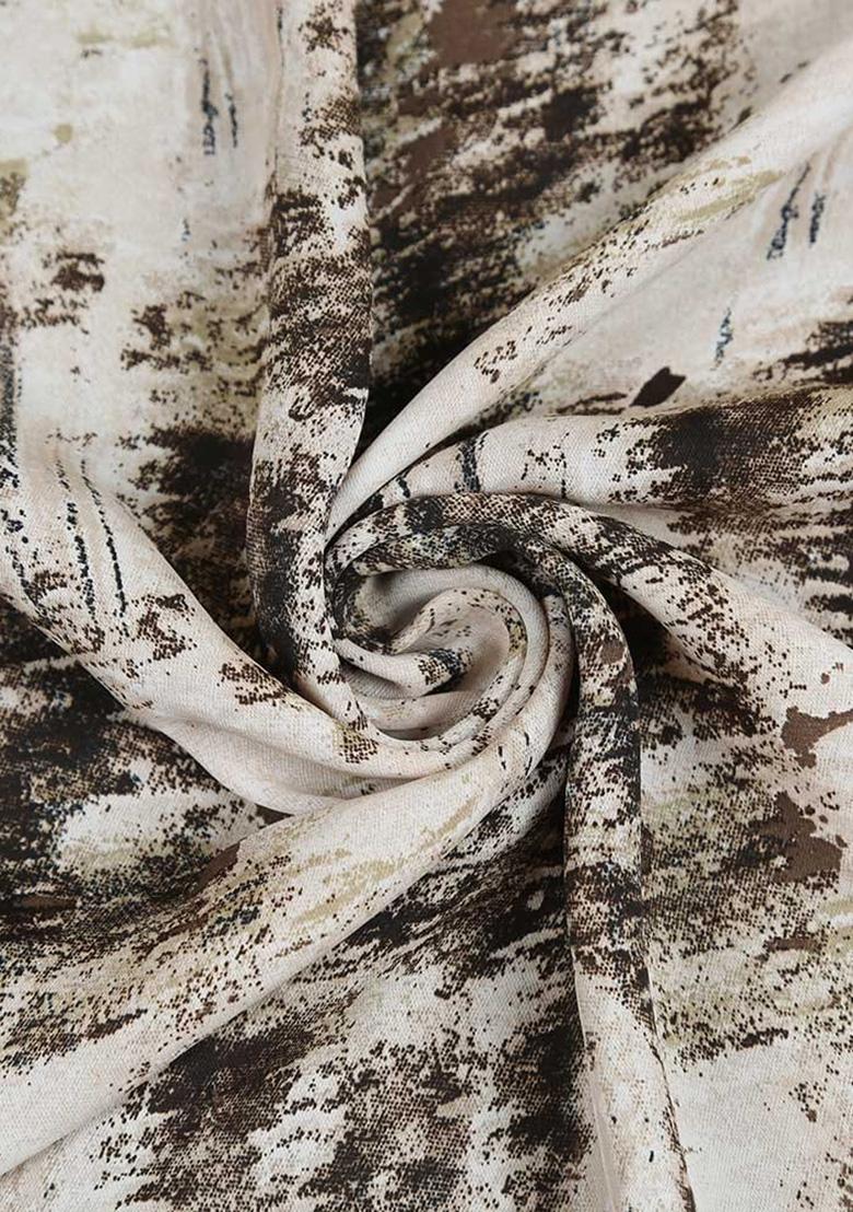 Brown Abstract Print Crepe Pre Draped Saree Set