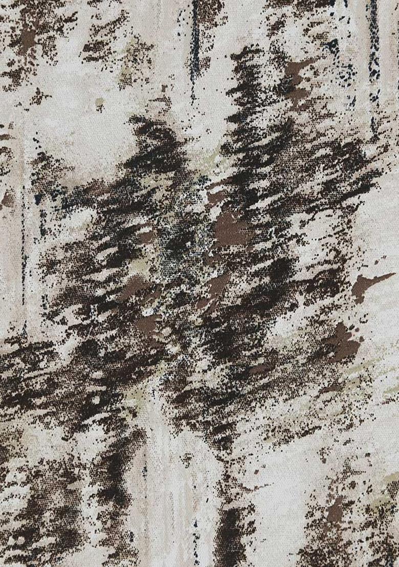 Brown Abstract Print Crepe Pre Draped Saree Set - Indya