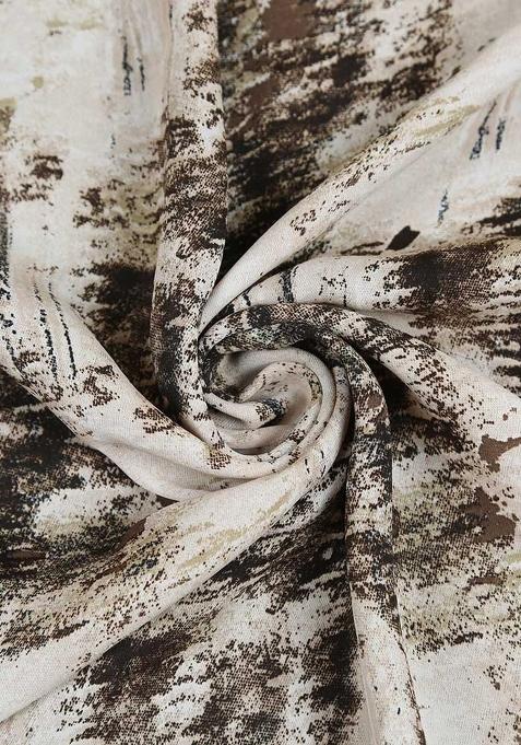 Brown Abstract Print Crepe Pre Draped Saree Set