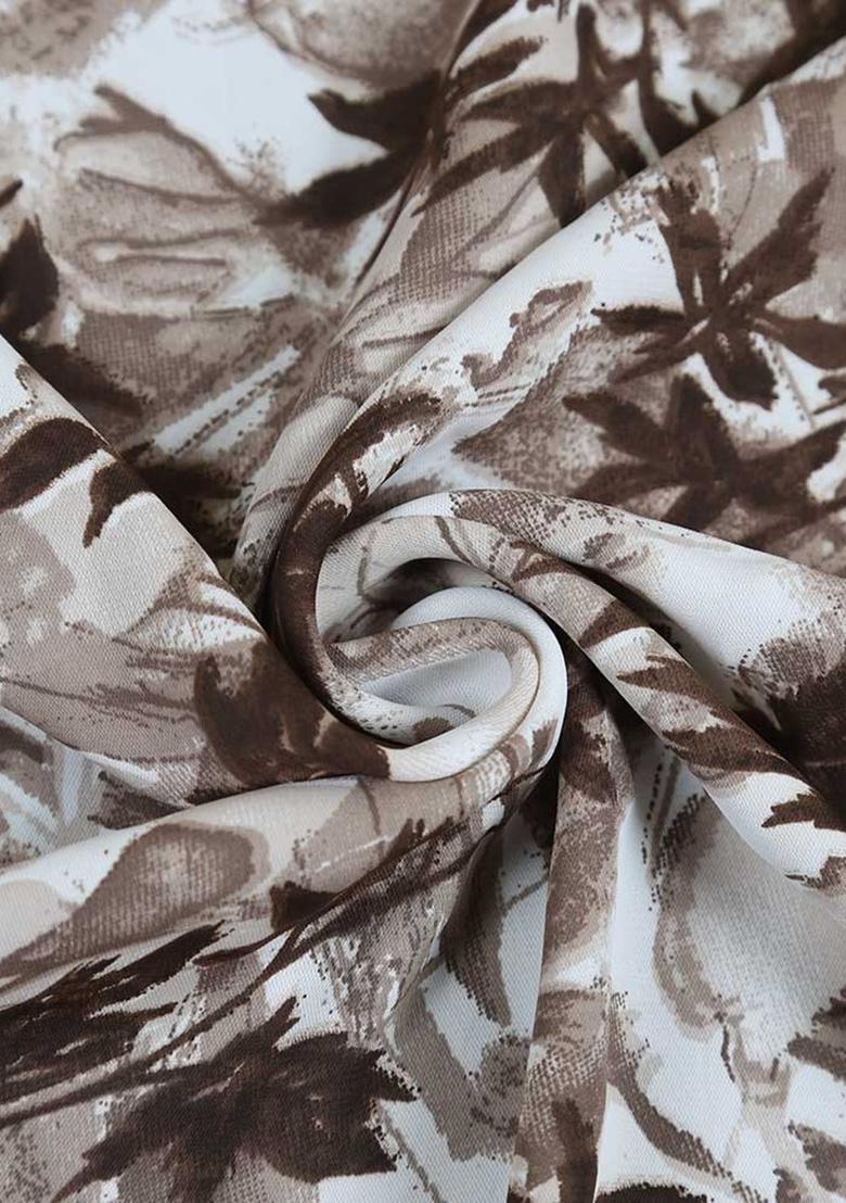 Brown Abstract Print Crepe Pre Draped Saree Set