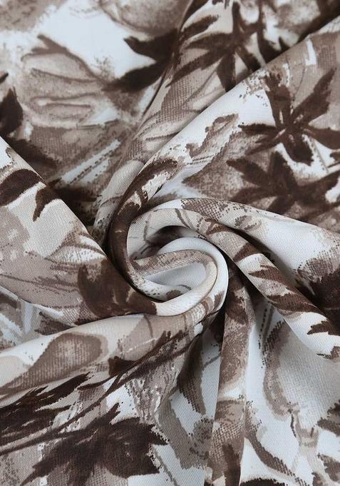 Brown Abstract Print Crepe Pre Draped Saree Set