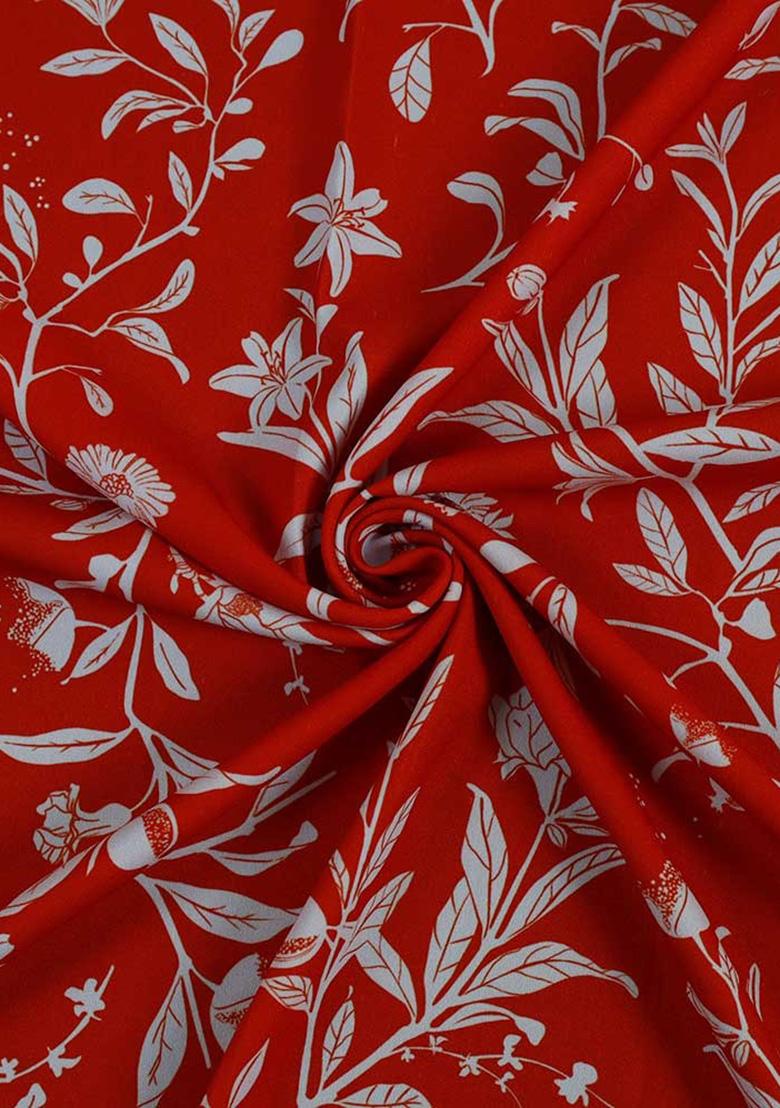 Red Floral Print Georgette Pre Draped Saree Set