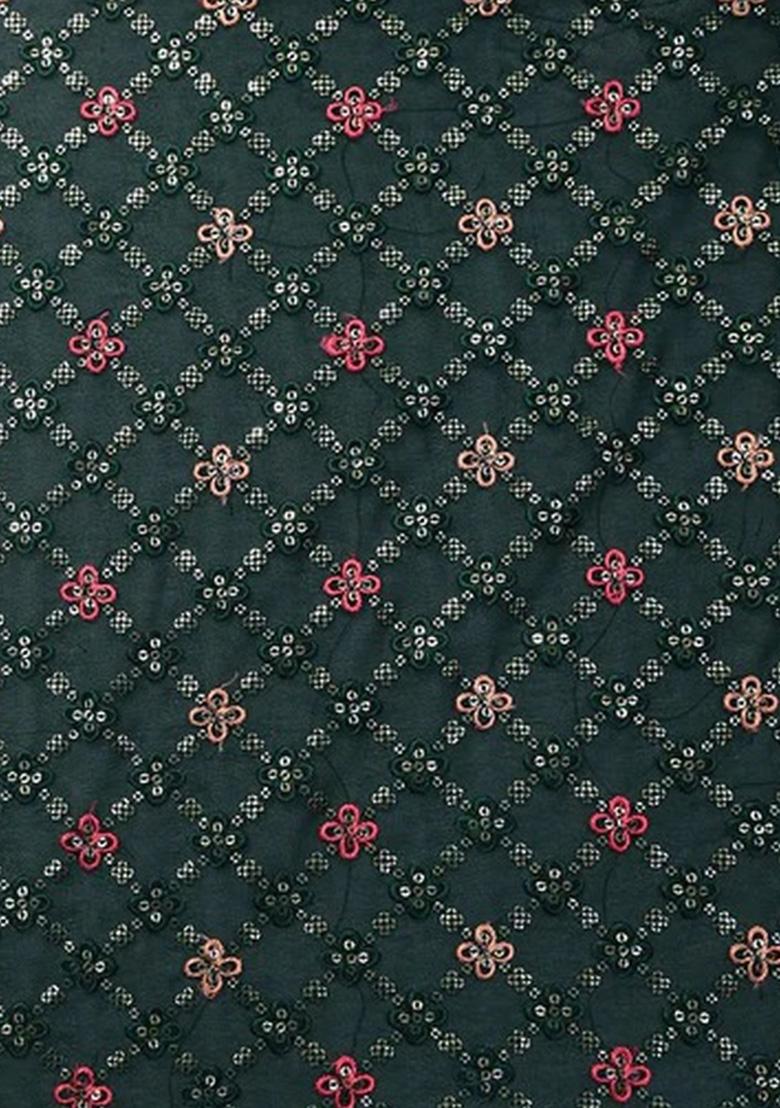 Bottle Green Embroidered Blouse Georgette Pre Draped Saree Set - Indya