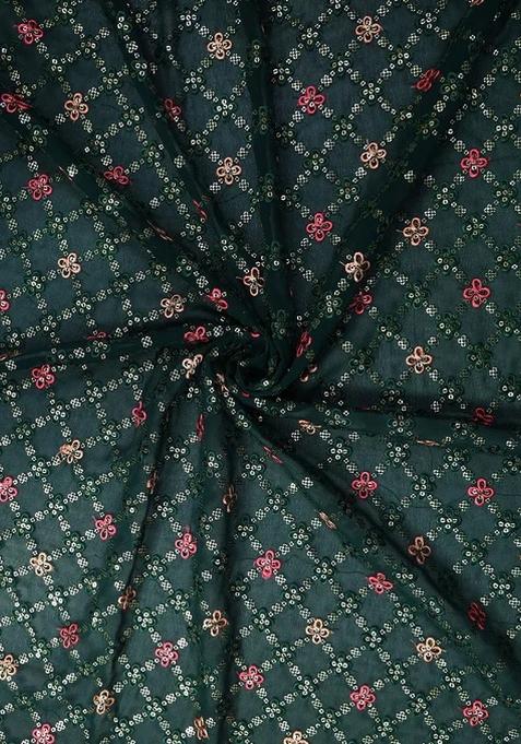 Bottle Green Embroidered Blouse Georgette Pre Draped Saree Set