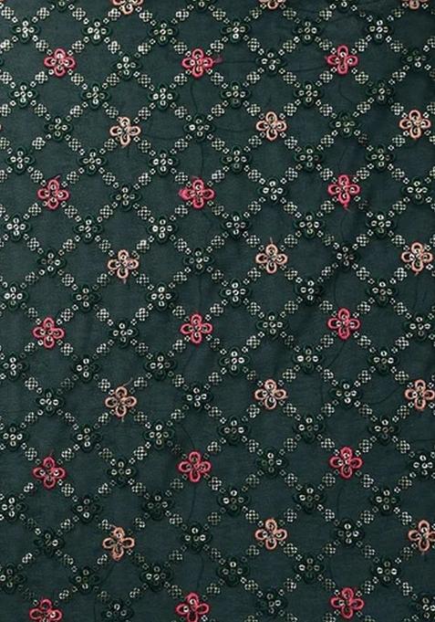 Bottle Green Embroidered Blouse Georgette Pre Draped Saree Set