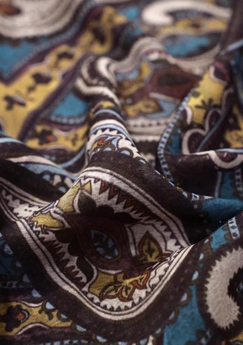 Blue Paisley Printed Pre Draped Saree Set - Indya