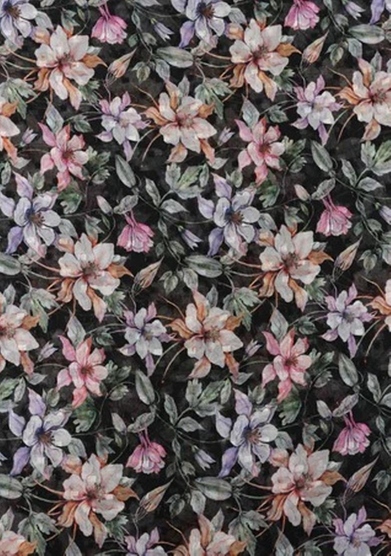 Black Floral Printed Pre Draped Saree Set