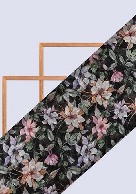 Black Floral Printed Pre Draped Saree Set