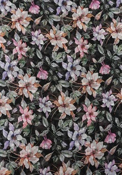 Black Floral Printed Pre Draped Saree Set