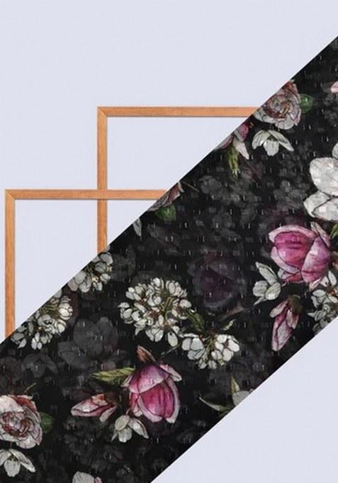 Black Floral Printed Pre Draped Saree Set