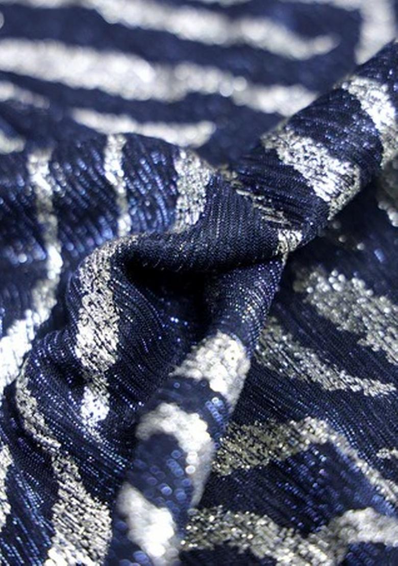 Blue Foil Printed Pre Draped Saree Set - Indya