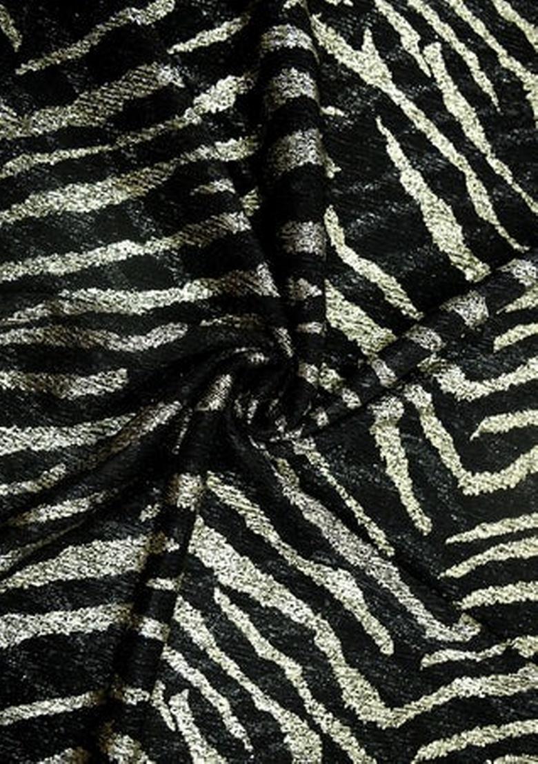 Black Foil Printed Pre Draped Saree Set - Indya