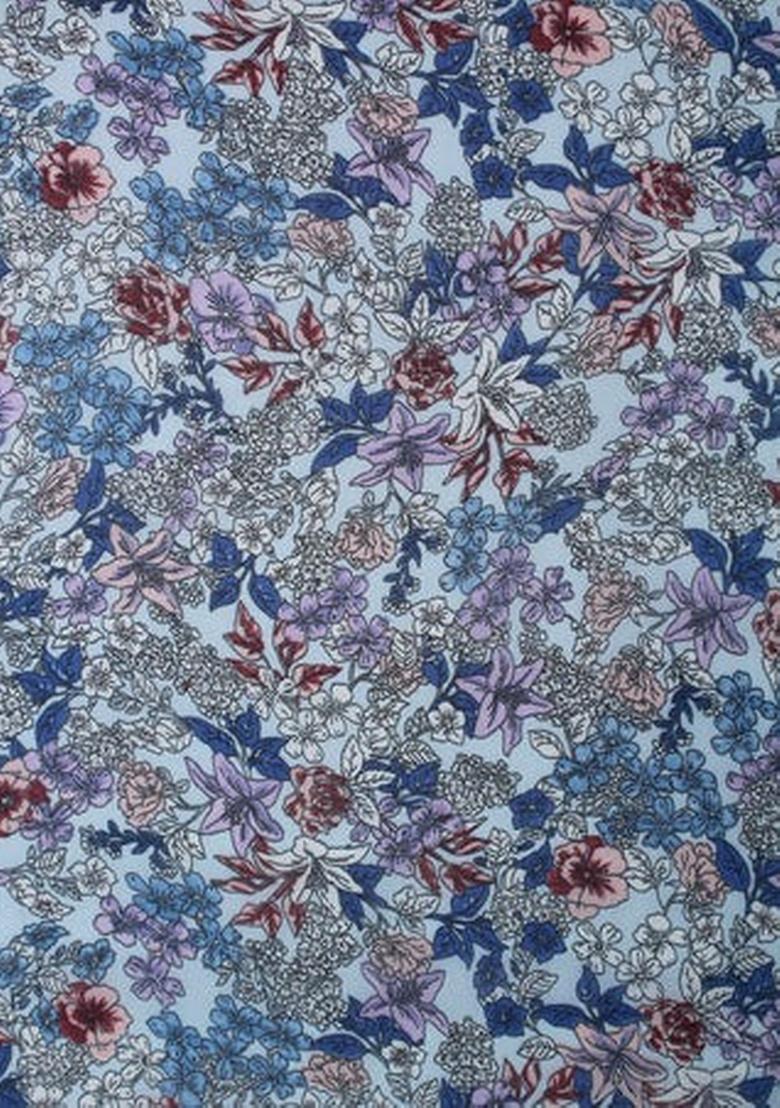 Blue Georgette Floral Printed Pre Draped Saree Set - Indya