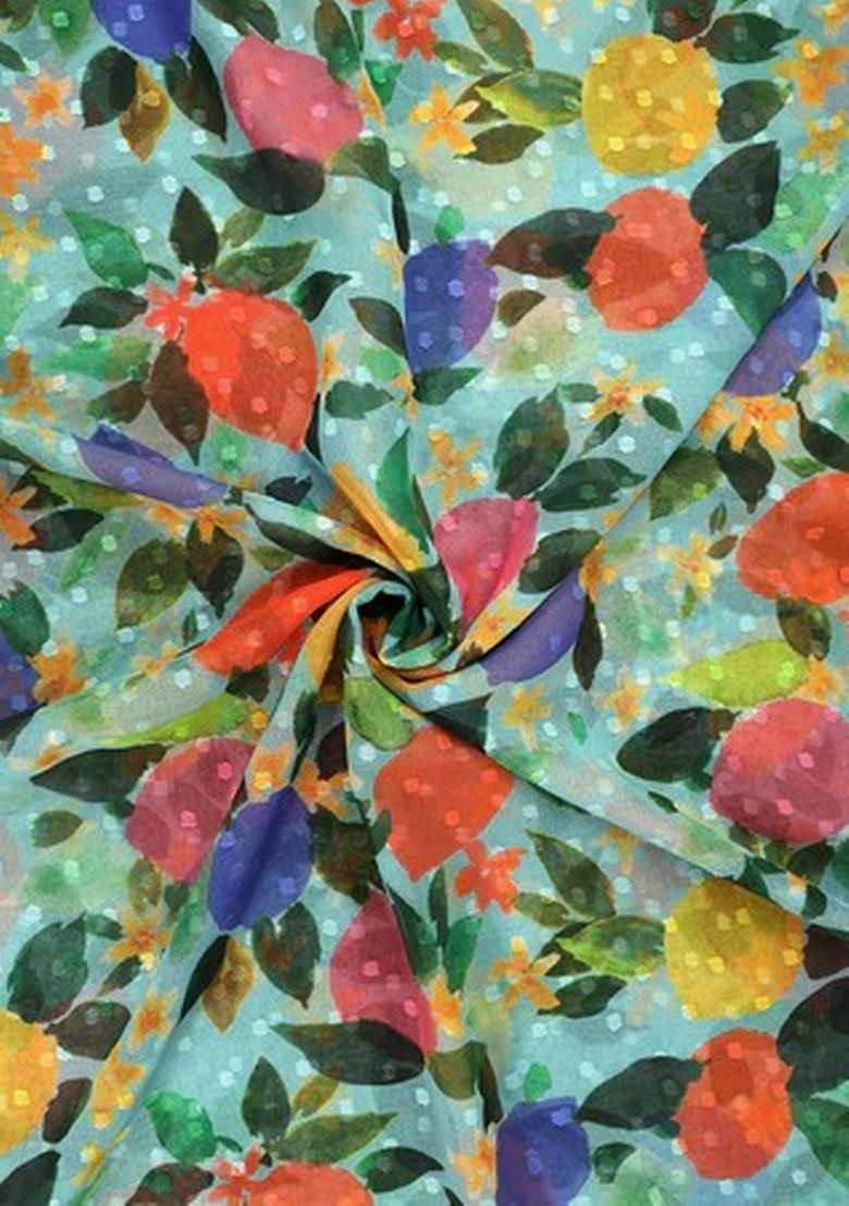 Multicolor Abstract Print Georgette Pre Draped Saree Set - Indya