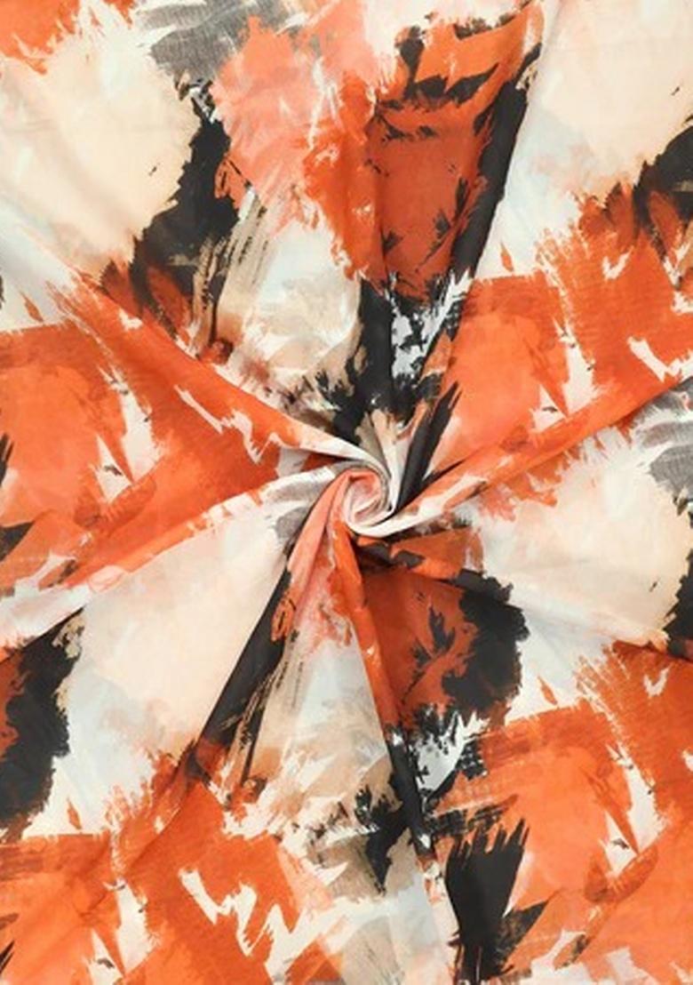 Multicolor Abstract Print Georgette Pre Draped Saree Set - Indya